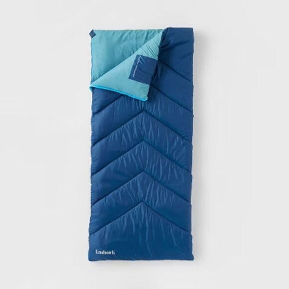 Open Box - Embark - Sleeping Bag Adult 40 Degree 75"x33" 40°F T Blue - Picture 1 of 3